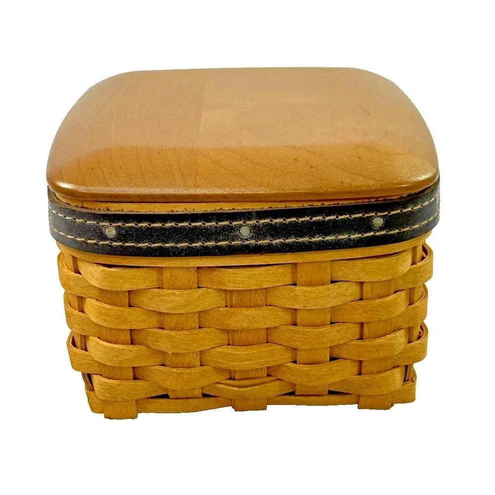 Longaberger Father's Day POCKET CHANGE Basket w/Lid‎ Protector Leather Trim 2003